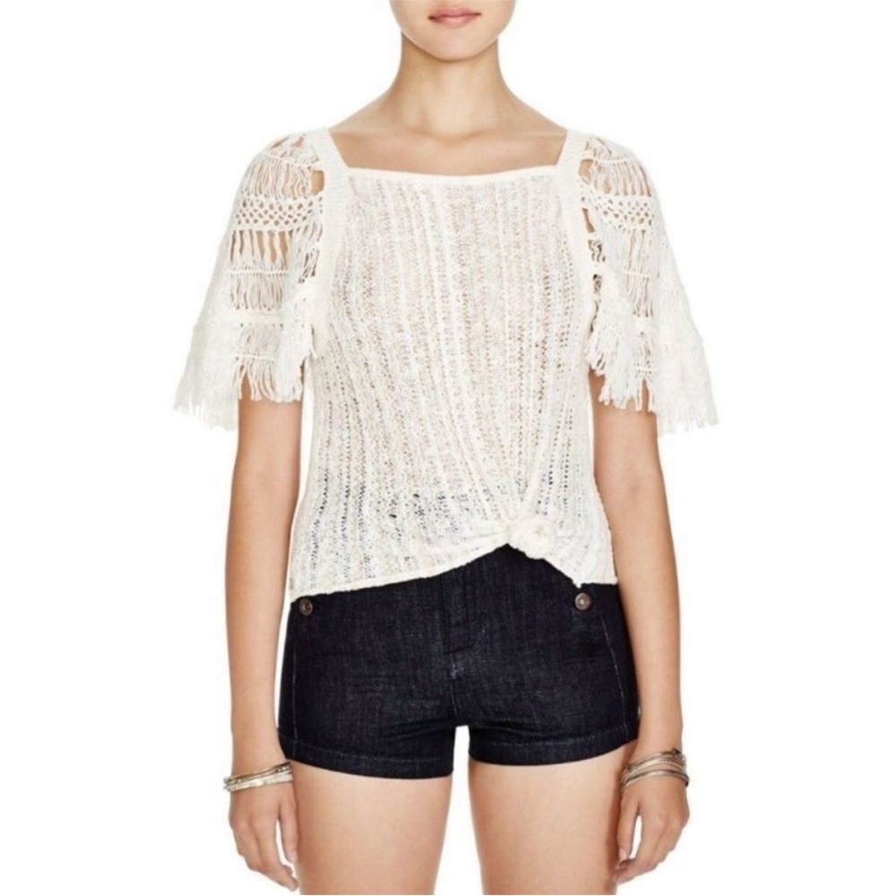 Free People Blackbird Macrame Boho Top Ivory Size Small $128